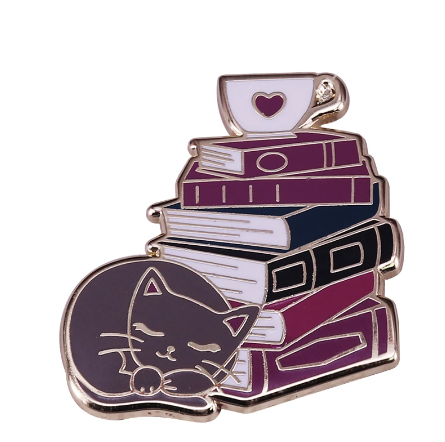 Pin "Books, cat and mug with heart"
