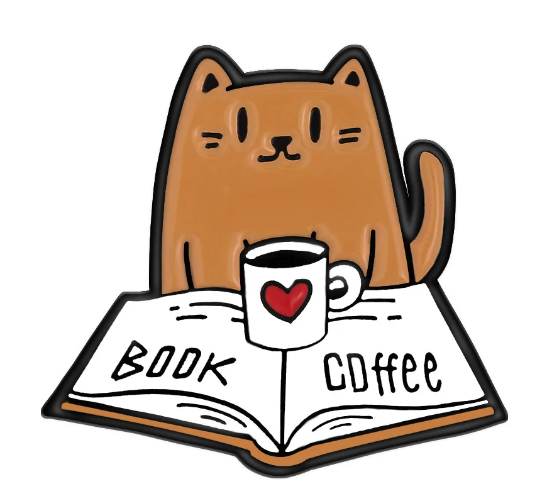 Pin «Brown cat, books, coffee, mug with heart»